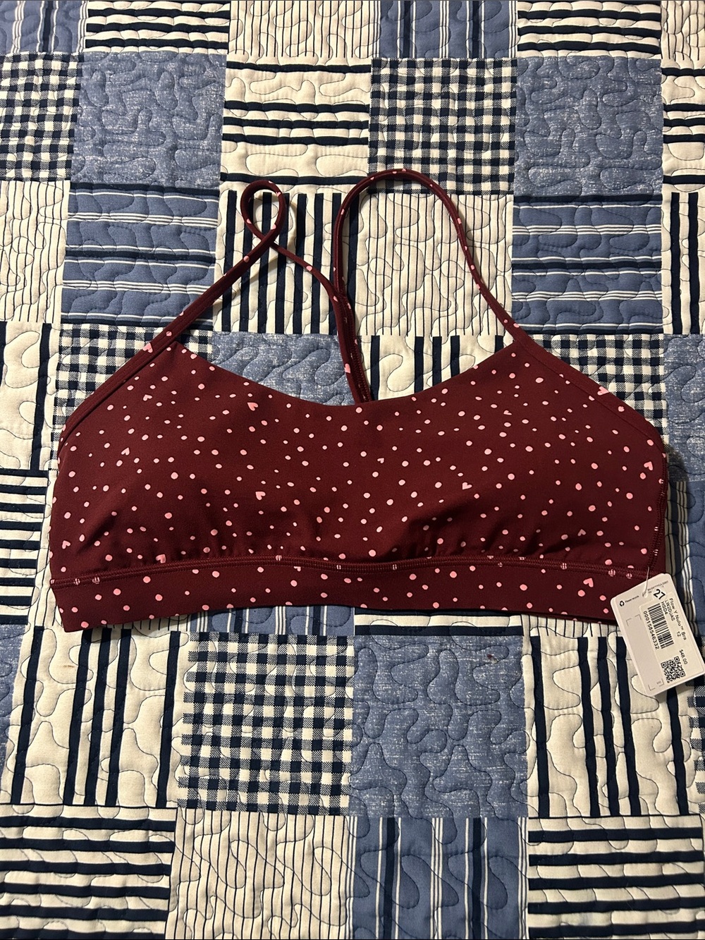 lululemon maroon polka dot and hearts lightweight padded sports bra